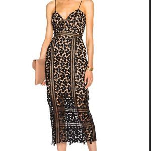 Self-Portrait lattice lace arabella midi long black dress, brand new